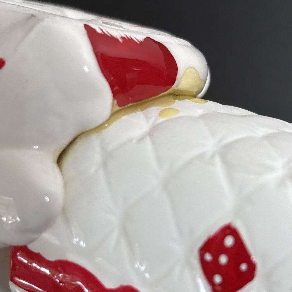 Vintage Harlequin Pixie Dish MCM Ceramic Candy Red Holiday Jester Vanity Holder - Picture 11 of 12